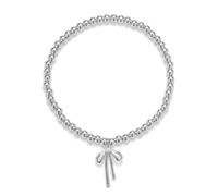 Braccialetto con ciondolo a forma di fiocco con perline, da donna, stile vintage, realizzato a mano, elasticizzato, con perline dorate, delicato e romantico, idea regalo, Medium, Ceramica, Zirconia