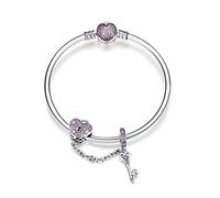 Braccialetto con ciondolo con perline di promessa, braccialetto in argento sterling 925 per donna, compatibile con la maggior parte delle perline con ciondoli (17CM)