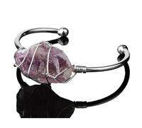 Braccialetto con cristalli irregolari di grandi dimensioni - Braccialetto con cristalli apribili for gioielli unici for donna(Silver-Amethyst)