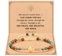 Braccialetto con croce, regalo cristiano da donna, braccialetto regolabile con pietra naturale, con biglietto della Bibbia, gioielli religiosi, braccialetto dell'amicizia, regalo di Gesù per battesimo