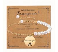 Braccialetto con domande da testimone di nozze, Willst Du Meine Trauzeugin sein Braccialetto con biglietto di memoria, mezze perle e catena, con ciondolo per damigella d'onore, regalo di nozze