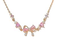 Braccialetto con fiocco in zircone - L'amicizia è come un fiocco, braccialetto/collana dell'amicizia con nodo d'amore regolabile in zircone rosa (Rose gold + necklace)