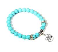 Braccialetto con fiore di loto per donne e uomini, 7 chakra, braccialetto con pietra naturale e ciondolo a forma di farfalla arcobaleno, fatto a mano, howlite, 19 cm