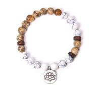 Braccialetto con fiore di loto per donne e uomini, 7 chakra, braccialetto con pietra naturale e ciondolo a forma di farfalla arcobaleno, fatto a mano, con immagine di howlite, 23