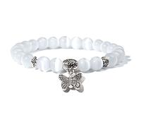 Braccialetto con fiore di loto per donne e uomini, 7 chakra, braccialetto con pietra naturale e ciondolo arcobaleno a forma di farfalla, fatto a mano, pietra occhio di gatto, 21 cm