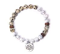 Braccialetto con fiore di loto per donne e uomini, con 7 chakra, pietra naturale, ciondolo a forma di farfalla arcobaleno, fatto a mano, Howlite dalmata, 23 cm