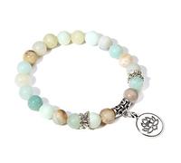 Braccialetto con fiore di loto, per donne e uomini, con 7 chakra, pietra naturale, ciondolo a forma di farfalla, arcobaleno, fatto a mano, amazzonite, 17 cm