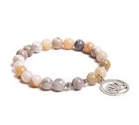 Braccialetto con fiore di loto per donne e uomini, con 7 chakra, pietra naturale, ciondolo a forma di farfalla arcobaleno, fatto a mano, agata pazza, 19 cm