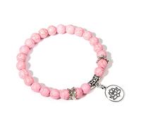 Braccialetto con fiore di loto per donne e uomini, con 7 chakra, pietra naturale, ciondolo a forma di farfalla arcobaleno, fatto a mano, howlite rosa, 23 cm