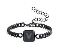 Braccialetto con iniziale nero Squre A-Z lettera cubana catena da uomo braccialetti da uomo misura regolabile in acciaio inossidabile gioielli regali per marito, papà, fratello, figlio, Initial R,