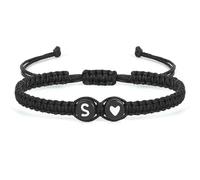 Braccialetto con lettera iniziale per donne e uomini, fatto a mano con lettere dell'alfabeto, nero, regolabile, in corda intrecciata, regalo per figlia, festa della mamma, sorella, 9 inches, Corda