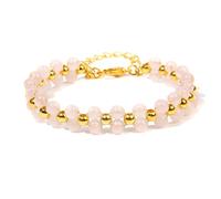 Braccialetto con mini perline da 4 mm, per donne e uomini, color oro, braccialetto avvolgente con opale al quarzo, regolabile, fatto a mano, vintage, quarzo rosa