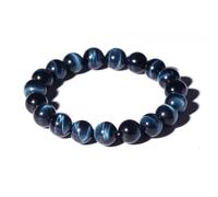 Braccialetto con occhio di tigre blu da 10 mm, per uomini e donne, adatto per polsi da 17,8 a 19,1 cm, protezione dal male, sollievo da ansia, stress e paura, pietra portafortuna naturale per giugno