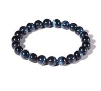 Braccialetto con occhio di tigre blu da 8 mm, per uomini e donne, adatto per polsi da 16,5 a 19,1 cm, protezione dal male, sollievo dall'ansia e dallo stress, pietra portafortuna naturale per giugno