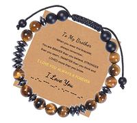 Braccialetto con occhio di tigre, da uomo, con perline nere e marroni, 8 mm, codice Morse, regolabile, braccialetto con perline per My Amazing Boyfriend unisex, 30cmx8mm, Cristallo, Occhio di tigre