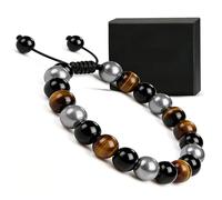 Braccialetto con Occhio di Tigre e Ossidiana Arcobaleno per Uomo e Donna, Braccialetto Regolabile a Elastico con Energia di Guarigione dei Chakra, Regalo per Lui e Lei, 16-24 cm (6.3-9.5 Pollici)