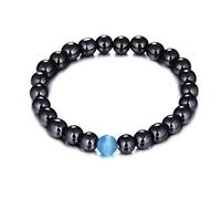 Braccialetto con perle di opale nero occhio di gatto, fatto a mano, da uomo e da donna, blu opalato Deft e professionale