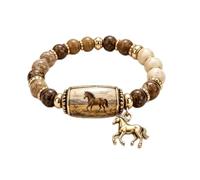 Braccialetto con perle in stile occidentale con ciondoli a cavallo in | Taglia unica elastica 16-21 cm, stile cowboy, perline diaspro turchese, ciondoli a ferro di cavallo, confezione regalo