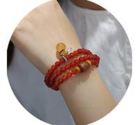 braccialetto con perline, Bracciale in agata da donna, perline naturali da 6 mm, polsino in ordito a tre cerchi con perline di Sutra a cuore, gioielli vintage con preghiera fortunata