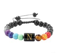 Braccialetto con perline chakra al quarzo, lettera yoga (N)