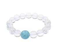Braccialetto con perline di quarzo trasparente con vera pietra centrale Larimar, gioiello da donna con pietre preziose naturali, ottimo regalo di compleanno, Length 14cm, Pietra, Non pietra preziosa