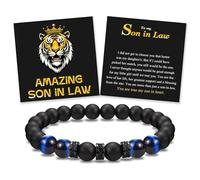 Braccialetto con perline in corda elastica con scritta in inglese "To My Son Grandson Grandson Grandson Brother Friend Dad Husband Uncle Stepdad Brother-in-Law Son-in-Law Father-in-Law Father-in-Law