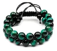 Braccialetto con perline in occhio di tigre verde naturale, pietra preziosa, pietra dell'equilibrio, macramè di cristallo, unisex (uomo)