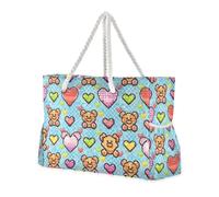 Braccialetto con perline orso amore farfalla perline Sandproof lavabile Tote Bag con tasche laterali Borsa da spiaggia Sandproof Outdoor con portabicchieri sul lato