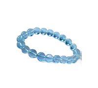 Braccialetto con perline rotonde trasparenti e acquamarina blu naturale, 9,3 mm, per donne e uomini, brasiliano, elasticizzato, con acquamarina blu, AAAAA, Misura unica, Agata