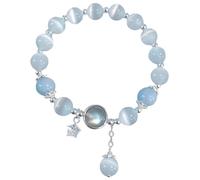 Braccialetto con pietra di luna e occhio di gatto con ciondolo a forma di stella in argento, lunghezza 15 cm, perline da 0,8 cm, gioielli ispirati alla notte da sogno