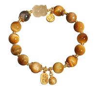Braccialetto con pietra occhio di tigre con ciondolo Pi Yao, amuleto Feng Shui ricchezza e prosperità per buona fortuna e attrazione del denaro, 8mm, Pietra, Non pietra preziosa