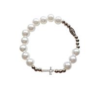 Braccialetto con rosario con croce cattolica, vintage, elastico, con catena di perline, per battesimo, rosario, braccialetto da polso per uomo e donna, gioiello regalo