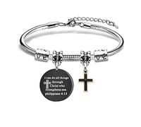 Braccialetto con scritta "I Can Do All Things Through Christ", da donna, regalo cristiano per lei, con versi biblici, per familiari, amici, colleghi, Diameter 6 cm / 2.36 inch, Acciaio inossidabile