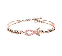 Braccialetto con scritta in lingua inglese "In this family no one fights alone", regalo per la sensibilizzazione contro il cancro, Acciaio inossidabile