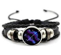 Braccialetto con segni zodiacali spirituali, braccialetto Z-odiac per donne e uomini, regolabile con 12 costellazioni, braccialetti multistrato in pelle nera per donne e uomini, gioielli di compleanno