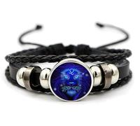 Braccialetto con segni zodiacali spirituali, braccialetto Z-odiac per donne e uomini, regolabile con 12 costellazioni, braccialetti multistrato in pelle nera per donne e uomini, gioielli di compleanno