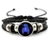 Braccialetto con segni zodiacali spirituali, braccialetto Z-odiac per donne e uomini, regolabile con 12 costellazioni, braccialetti multistrato in pelle nera per donne e uomini, gioielli di compleanno