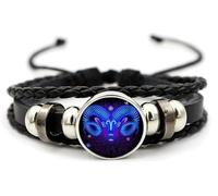 Braccialetto con segni zodiacali spirituali, braccialetto Z-odiac per donne e uomini, regolabile con 12 costellazioni, braccialetti multistrato in pelle nera per donne e uomini, gioielli di compleanno