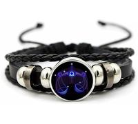 Braccialetto con segni zodiacali spirituali, braccialetto Z-odiac per donne e uomini, regolabile con 12 costellazioni, braccialetti multistrato in pelle nera per donne e uomini, gioielli di compleanno