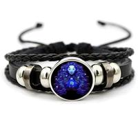 Braccialetto con segni zodiacali spirituali, braccialetto Z-odiac per donne e uomini, regolabile con 12 costellazioni, braccialetti multistrato in pelle nera per donne e uomini, gioielli di compleanno