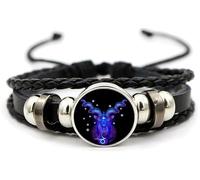 Braccialetto con segni zodiacali spirituali, braccialetto Z-odiac per donne e uomini, regolabile con 12 costellazioni, braccialetti multistrato in pelle nera per donne e uomini, gioielli di compleanno