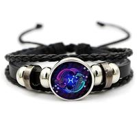 Braccialetto con segni zodiacali spirituali, braccialetto Z-odiac per donne e uomini, regolabile con 12 costellazioni, braccialetti multistrato in pelle nera per donne e uomini, gioielli di compleanno