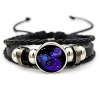 Braccialetto con segni zodiacali spirituali, braccialetto Z-odiac per donne e uomini, regolabile con 12 costellazioni, braccialetti multistrato in pelle nera per donne e uomini, gioielli di compleanno