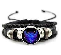 Braccialetto con segni zodiacali spirituali, braccialetto Z-odiac per donne e uomini, regolabile con 12 costellazioni, braccialetti multistrato in pelle nera per donne e uomini, gioielli di compleanno
