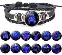Braccialetto con segno zodiacale e simbolo zodiacale, con 12 zodiacali e costellazione, braccialetto luminoso in pelle ecologica in poliuretano, unisex, con segno costellativo, bracciale per