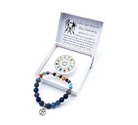 Braccialetto con segno zodiacale, in confezione regalo, protezione fortuna, amore, energia, calcedonio blu, 18 cm