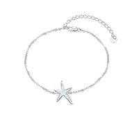 Braccialetto con stella marina in argento Sterling 925 con opale di fuoco bianco, gioielli oceanici per compleanno da donna, 7+2 inch, Metallo, Opale