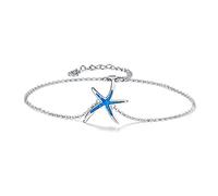 Braccialetto con stella marina in argento Sterling 925 con opale di fuoco bianco, gioielli oceanici per compleanno da donna, 9+2 inch, Argento Sterling, Opale