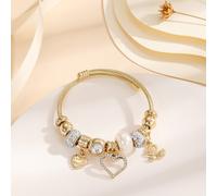 Braccialetto con strass cuore & cigno ciondolo con perline Tagli UnicaAcciaio inossidabile