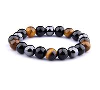 Braccialetto con tripla protezione: occhio di tigre, ematite e ossidiana, 100% pietra preziosa naturale, carica Reiki, per concentrazione, forza e messa a terra, 8 5 inch, Pietra